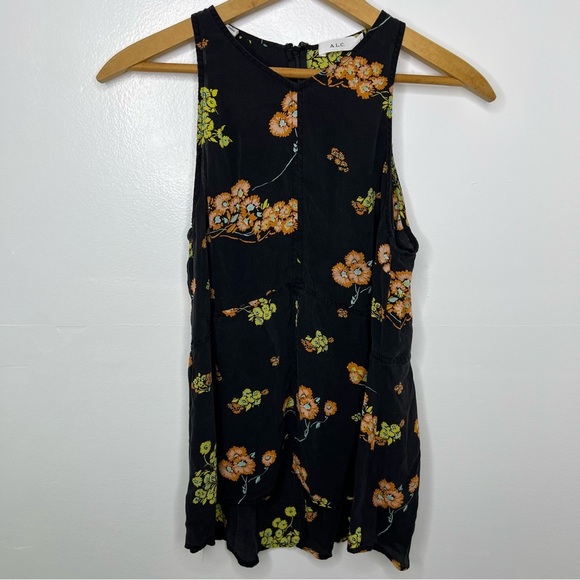ALC Black Floral Stuart Silk Tank Top - Picture 2 of 5